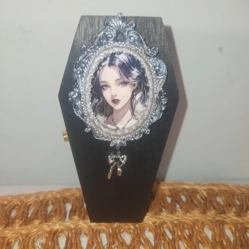 Gothic Coffin Shaped Jewelry Box with Portrait Frame  6 in x 3 in